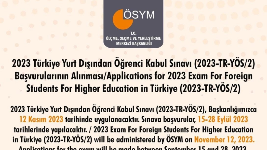 2023 Türkiye Yurt Dışından Öğrenci Kabul Sınavı 